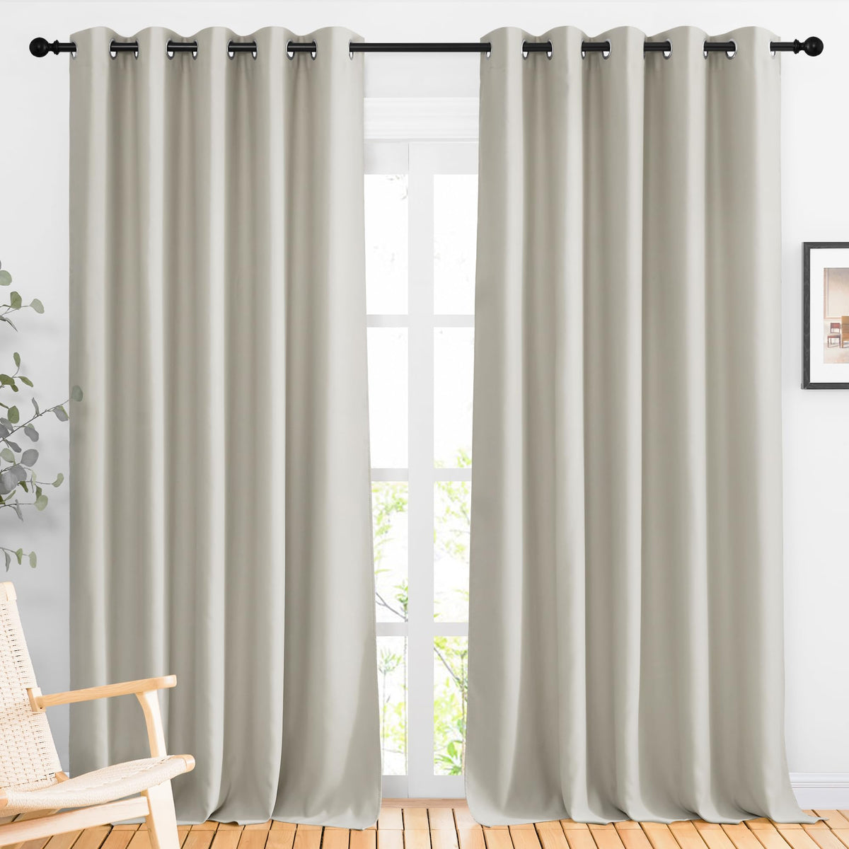 Nicetown Natural Room Darkening Sliding Door Curtains, Window Treatment Thermal Grommet Voice Reducing Drapes For Living Room/Be