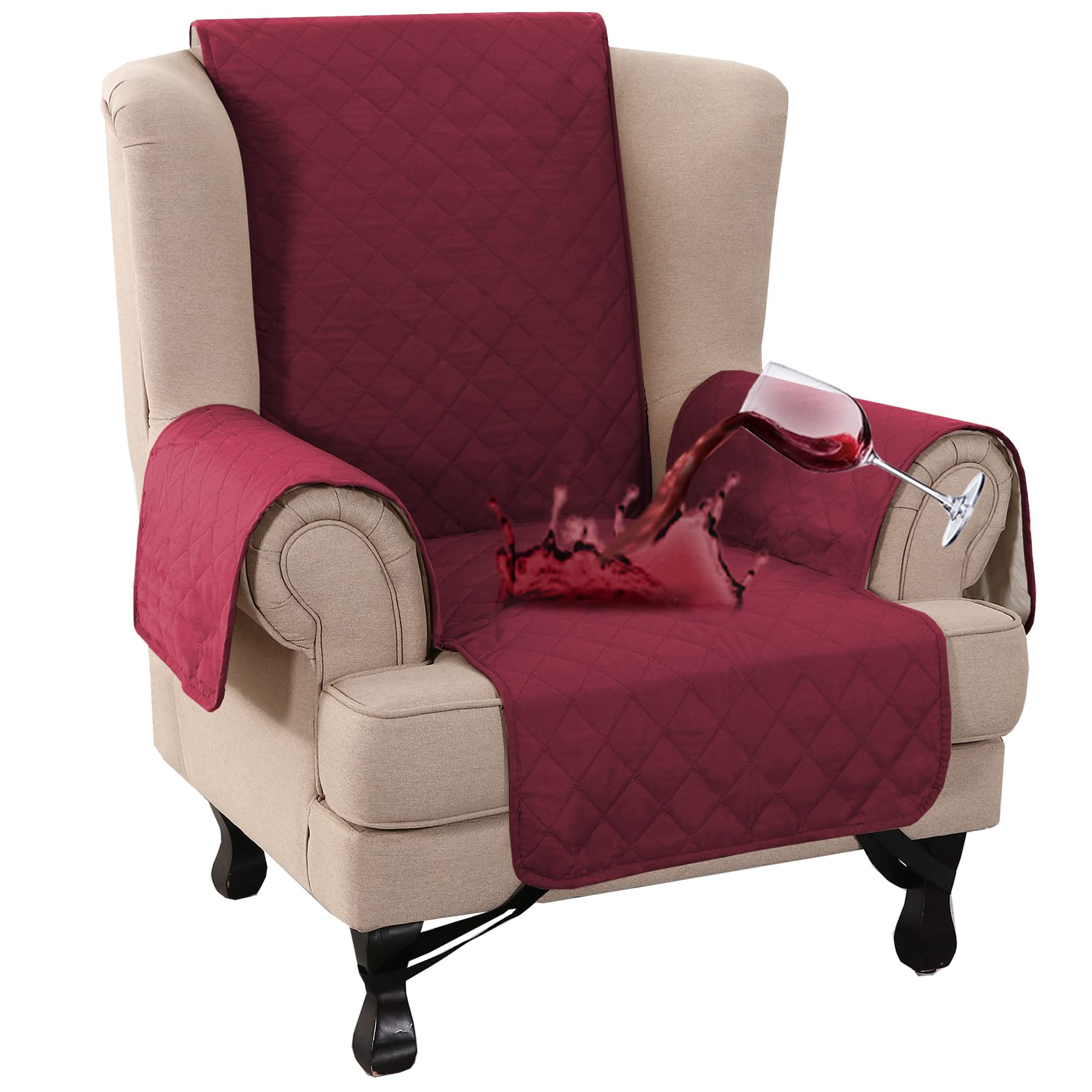 Turquoize 100% Waterproof Wing Chair Cover Wing Armchair Slipcovers Chair Couch Protector Triple Non-Slip Sofa Slipcover for Win