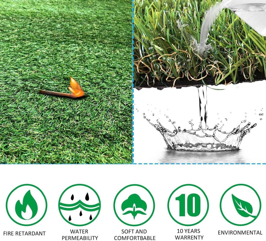 Petgrow Realistic Artificial Grass Rug 15Ftx30Ft, Customized Size Indoor Outdoor Garden Lawn Landscape Synthetic Grass Mat - Thi