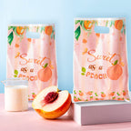 Haooryx 50Pcs Sweet As A Peach Party Favor Bags, Plastic Goodie Candy Bag Gift Wrapping Bags Birthday Gift Accessories Treat Bag