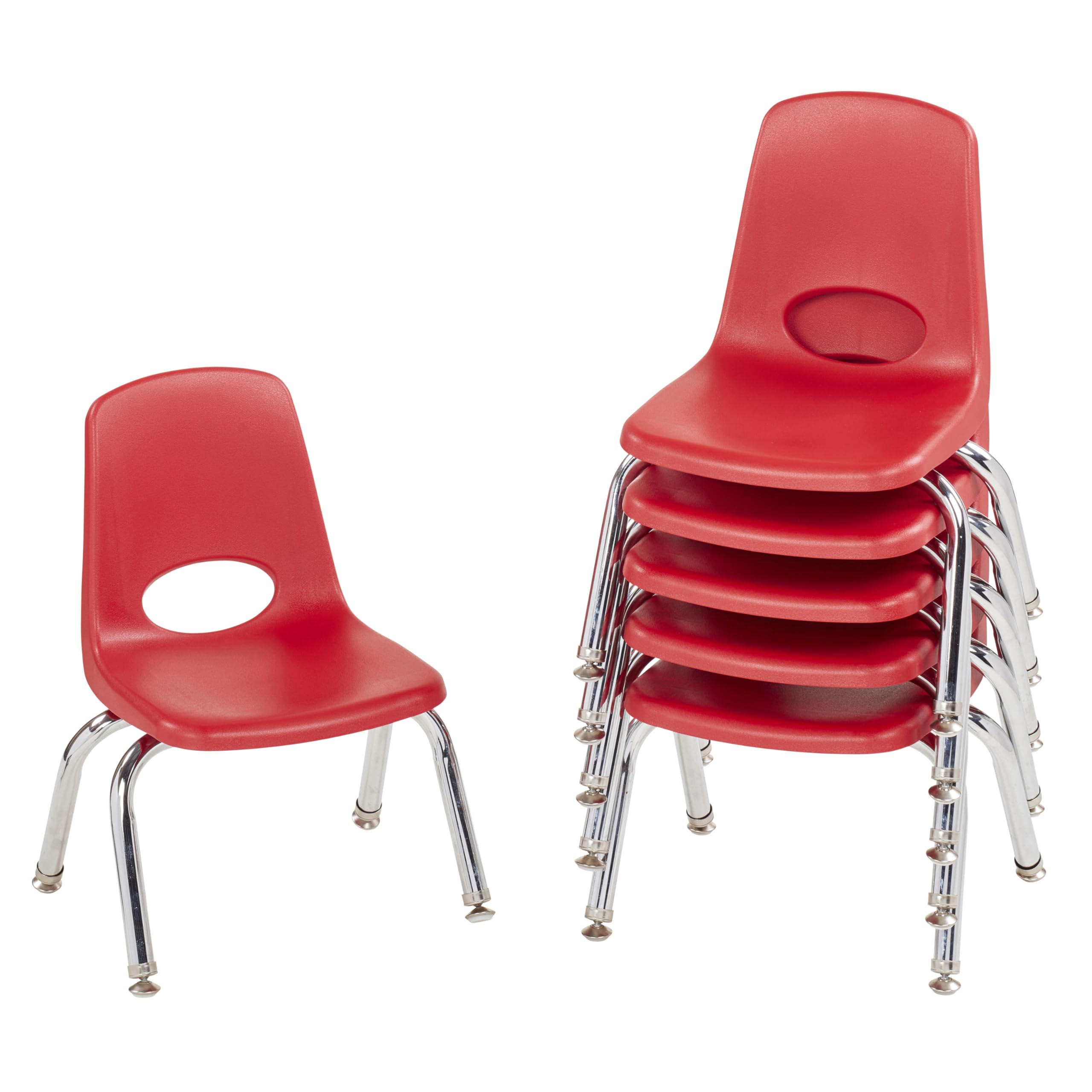 Factory Direct Partners 10356-RD 10 School Stack Chair, Stacking Student Seat with Chromed Steel Legs and Nylon Swivel Glides fo