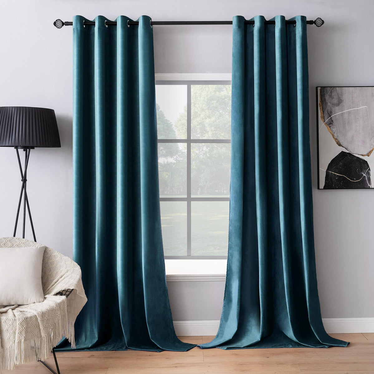 Miulee Blue Velvet Curtains 108 Inches Length Extra Long Blackout Curtains Thermal Insulated Soundproof Room Darkening Grommet B