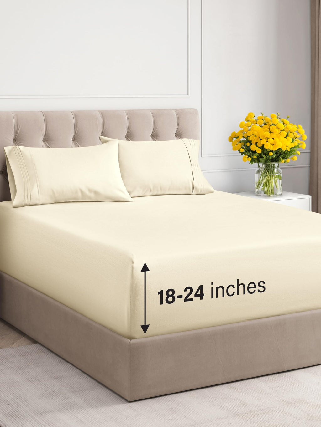 Extra Deep Pocket Cal King Sheets - 4 Piece Breathable & Cooling Bed Sheets - Hotel Luxury Bed Sheet Set - Soft, Wrinkle Free & Comfy - Easily Fits Extra Deep Mattresses - Deep Pocket Off White Sheets