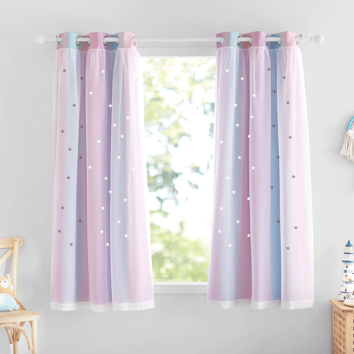 Nicetown Curtains For Girls Bedroom Kids Curtains Rainbow Curtains Girls Curtains Star Curtains Princess Room Decor For Daughter