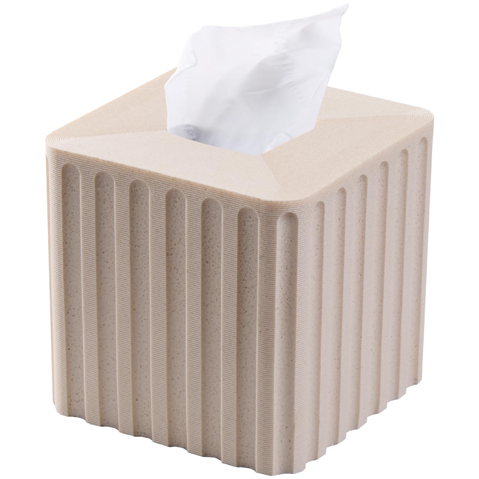 Striped White Sandstone Tissue Box Cover Square for Home Decor,Resin Heavy Tissue Box Holder for Bathroom Countertop,Tabletop,Be