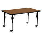Flash Furniture Wren Mobile 30''W X 60''L Rectangular Oak Hp Laminate Activity Table - Height Adjustable Short Legs