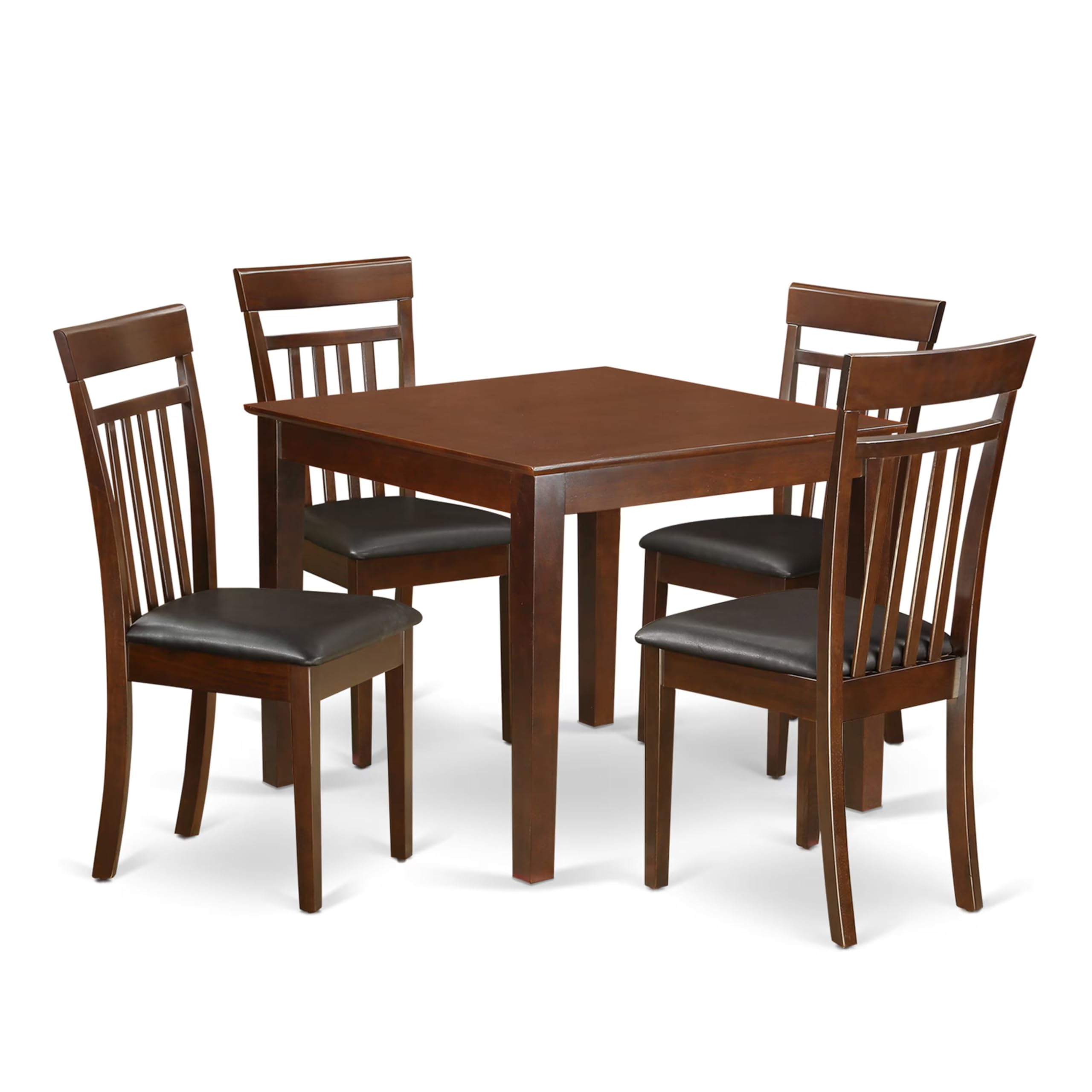 East West Furniture OXCA5-MAH-LC 5 Piece Dining Room Table Set Includes a Square Wooden Table and 4 Faux Leather Kitchen Dining Chairs, 36x36 Inch, Mahogany
