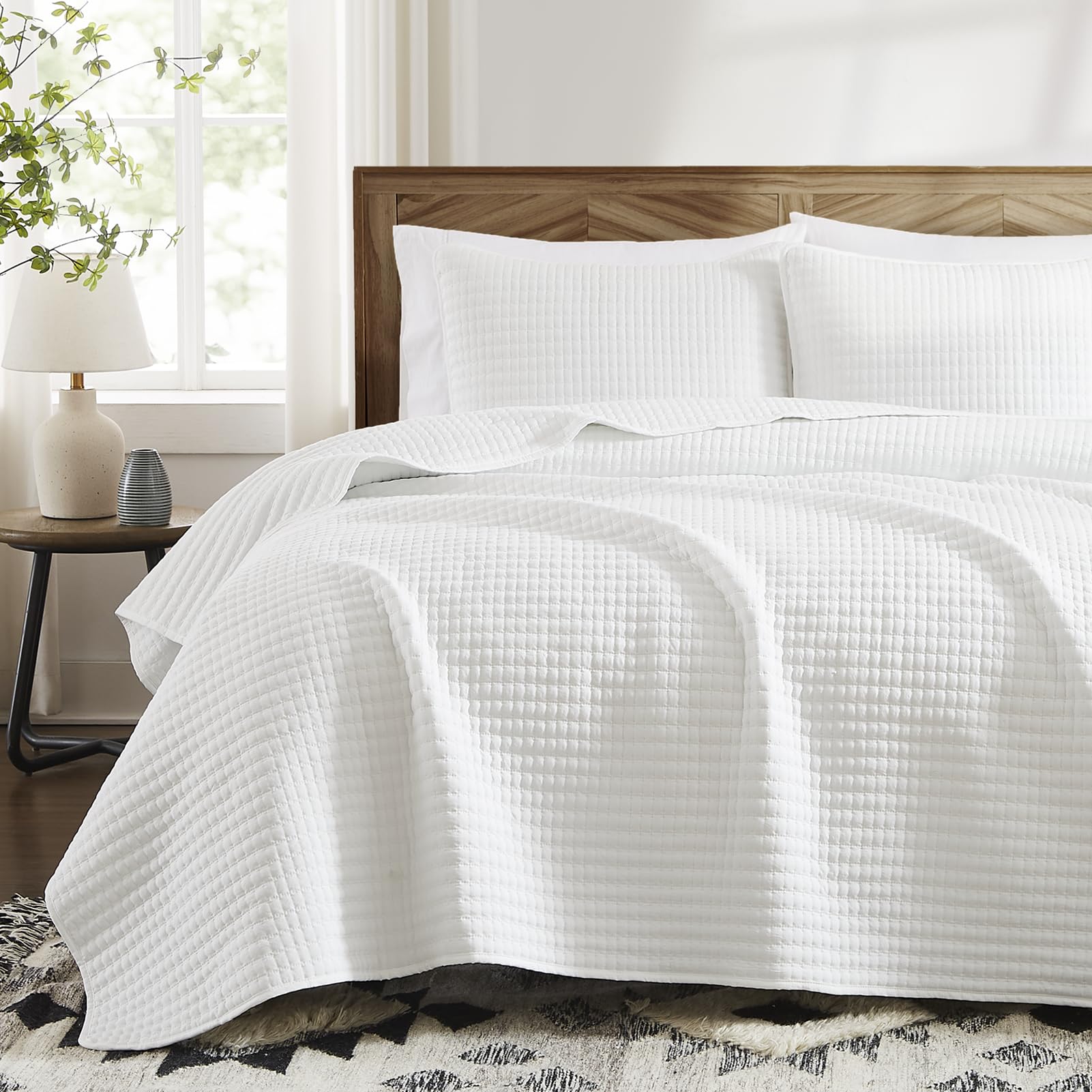 Wrensonge Quilts Queen Size, 3 Pieces White Lightweight Soft Quilts Queen Size Sets For All Seasons, Summer Queen Quilt Bedding