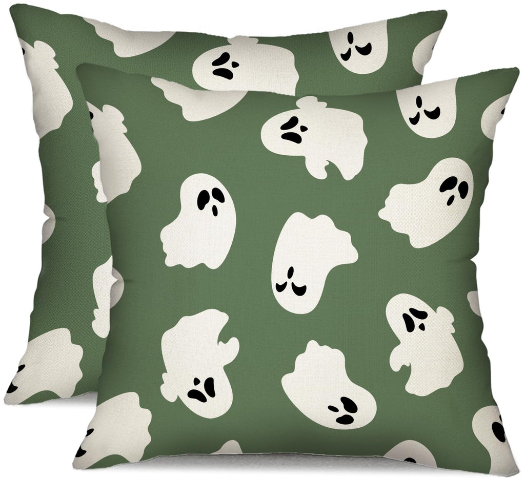 DFXSZ Halloween Pillow Covers 20x20 inch Set of 2 Happy Halloween White Ghost Decor Green Pillow Covers Happy Halloween Sofa Bed