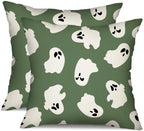 DFXSZ Halloween Pillow Covers 20x20 inch Set of 2 Happy Halloween White Ghost Decor Green Pillow Covers Happy Halloween Sofa Bed