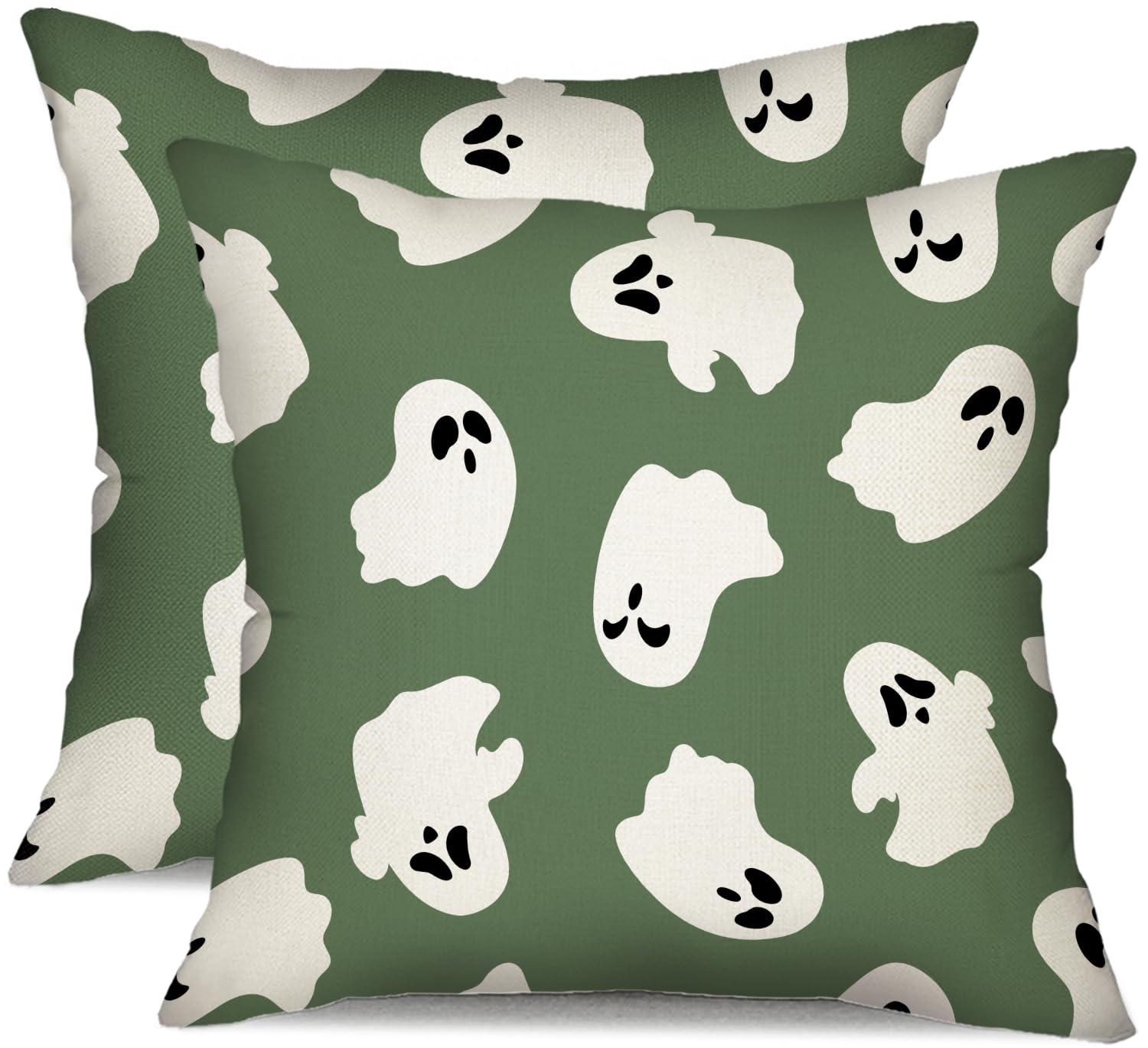 DFXSZ Halloween Pillow Covers 20x20 inch Set of 2 Happy Halloween White Ghost Decor Green Pillow Covers Happy Halloween Sofa Bed