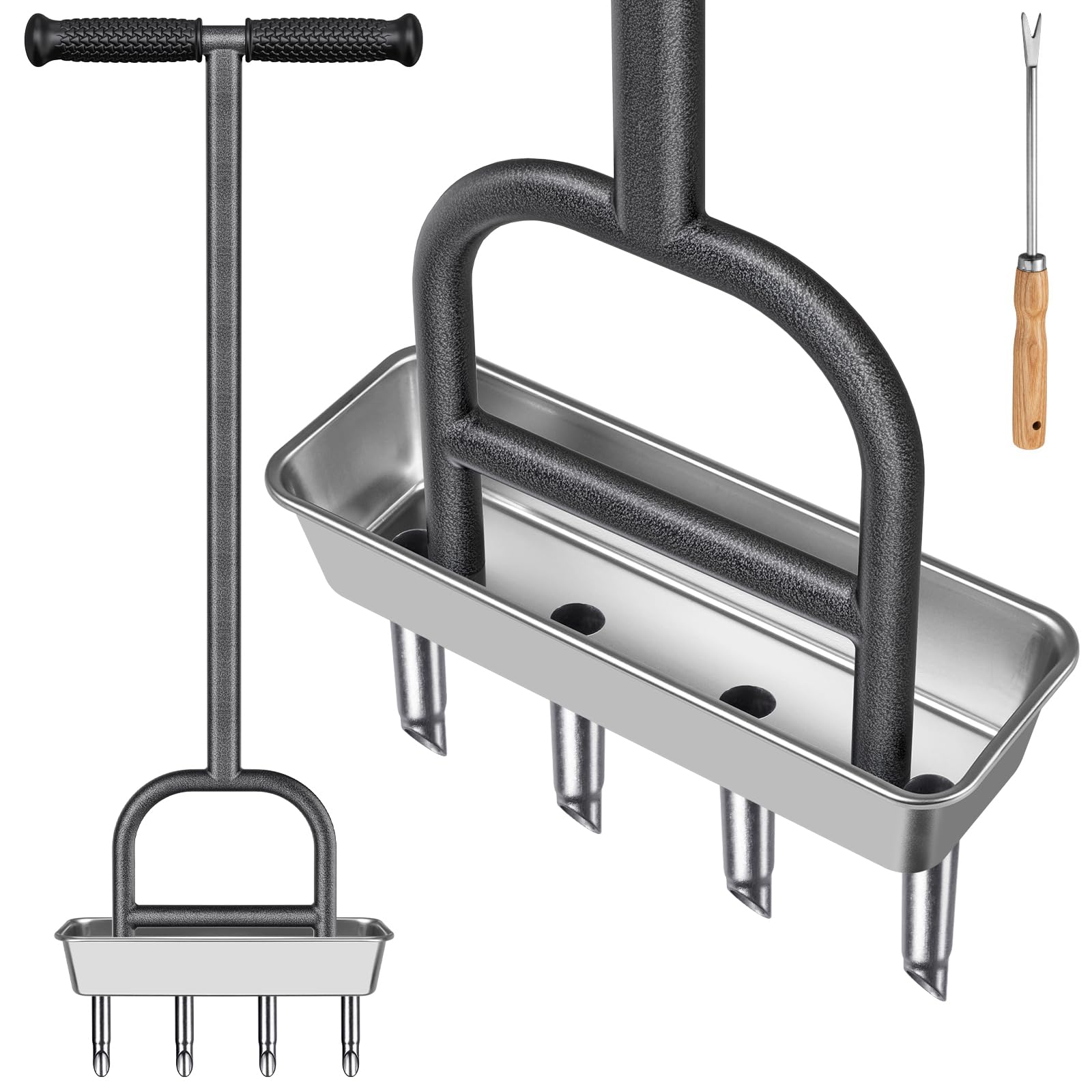 Dolibest Lawn Coring Aerator, Manual Grass Aerating Tool With Stainless Steel Soil Core Storage Tray, 4 Stainless Steel Corer Pl