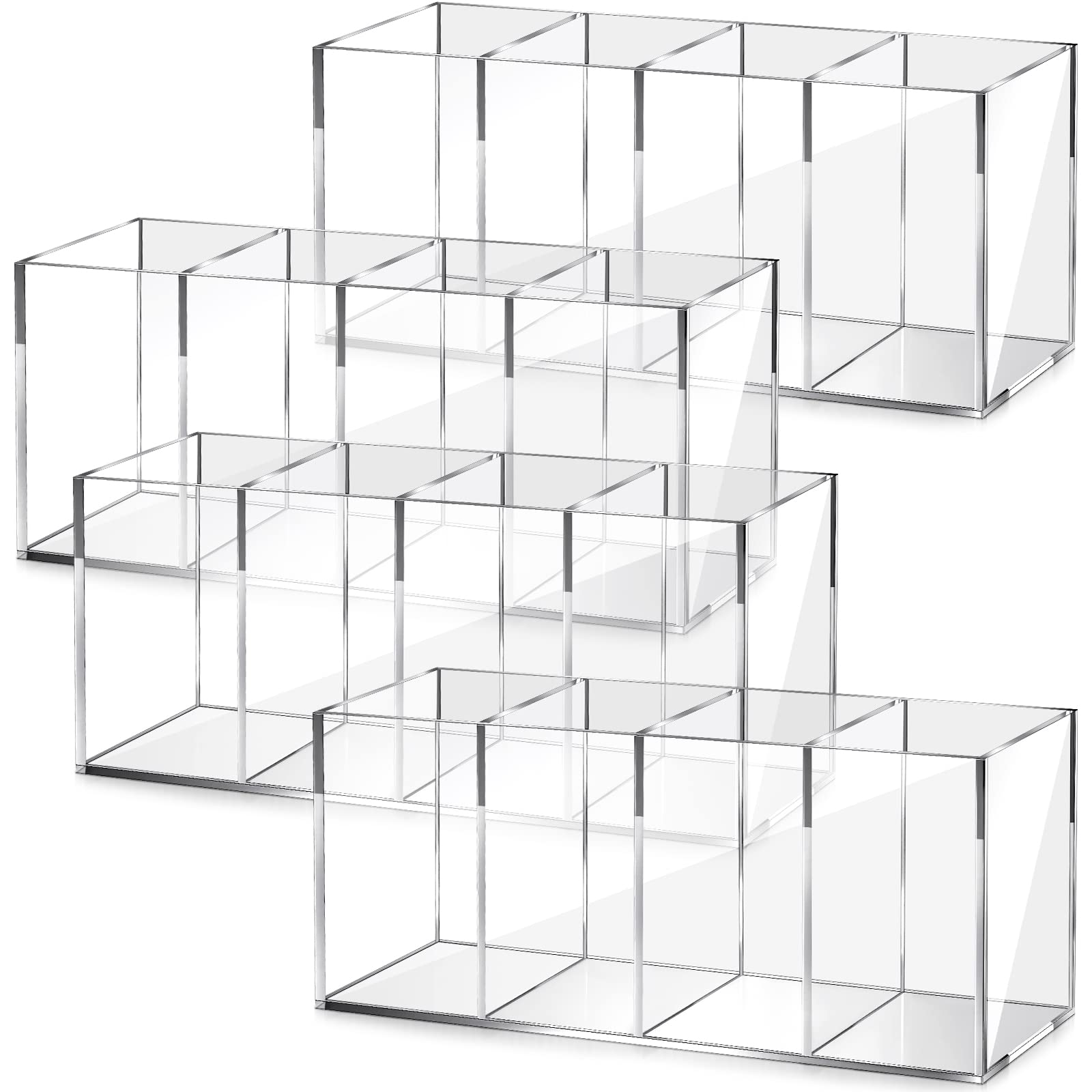 Pajean 4 Pack Acrylic Pen Pencil Holder 4 Compartments Clear Pencil Pen Holder Organizer Acrylic Makeup Brush Holder Acrylic Pen