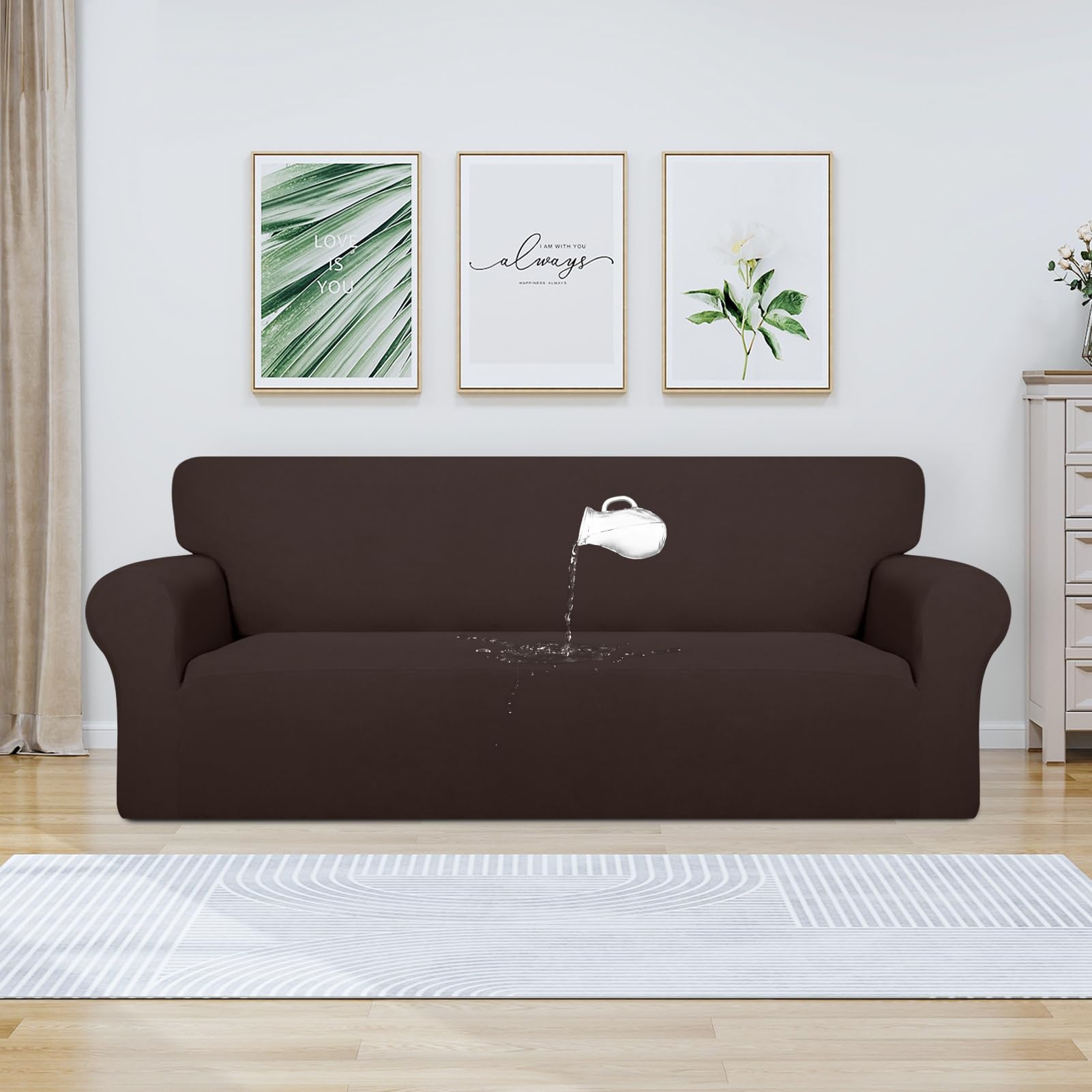 Purefit 100% Dual Waterproof Couch Cover Slipcovers For Couches And Sofas - Stretch Non Slip Fleece Sofa Covers Washable, Leakproof Furniture Protector For Kids, Pets, Dog (Sofa, Chocolate)