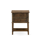 East West Furniture KD18Q-1VL07 2 Piece Bed Set - 1 Platform Queen Bed Frame Brown Linen Fabric Padded and Button Tufted Headboard with 1 Wooden Nightstand - Distressed Jacobean Finish Nightstand