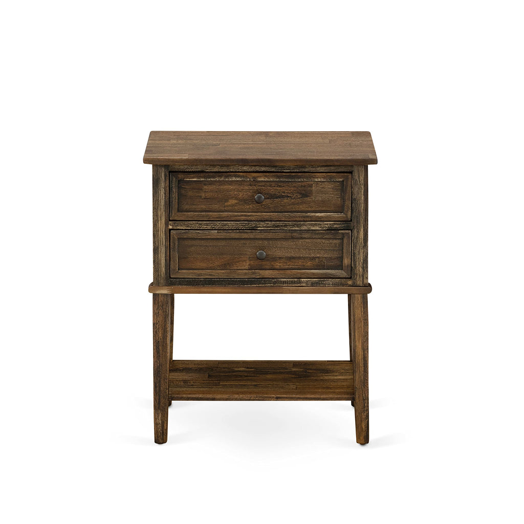 East West Furniture KD16F-1VL07 2 Piece Wooden Bedroom Set-1 Full Bed Frame Dark Khaki Linen Fabric Padded and Button Tufted Headboard with 1 Night Stands-Distressed Jacobean Finish Nightstand