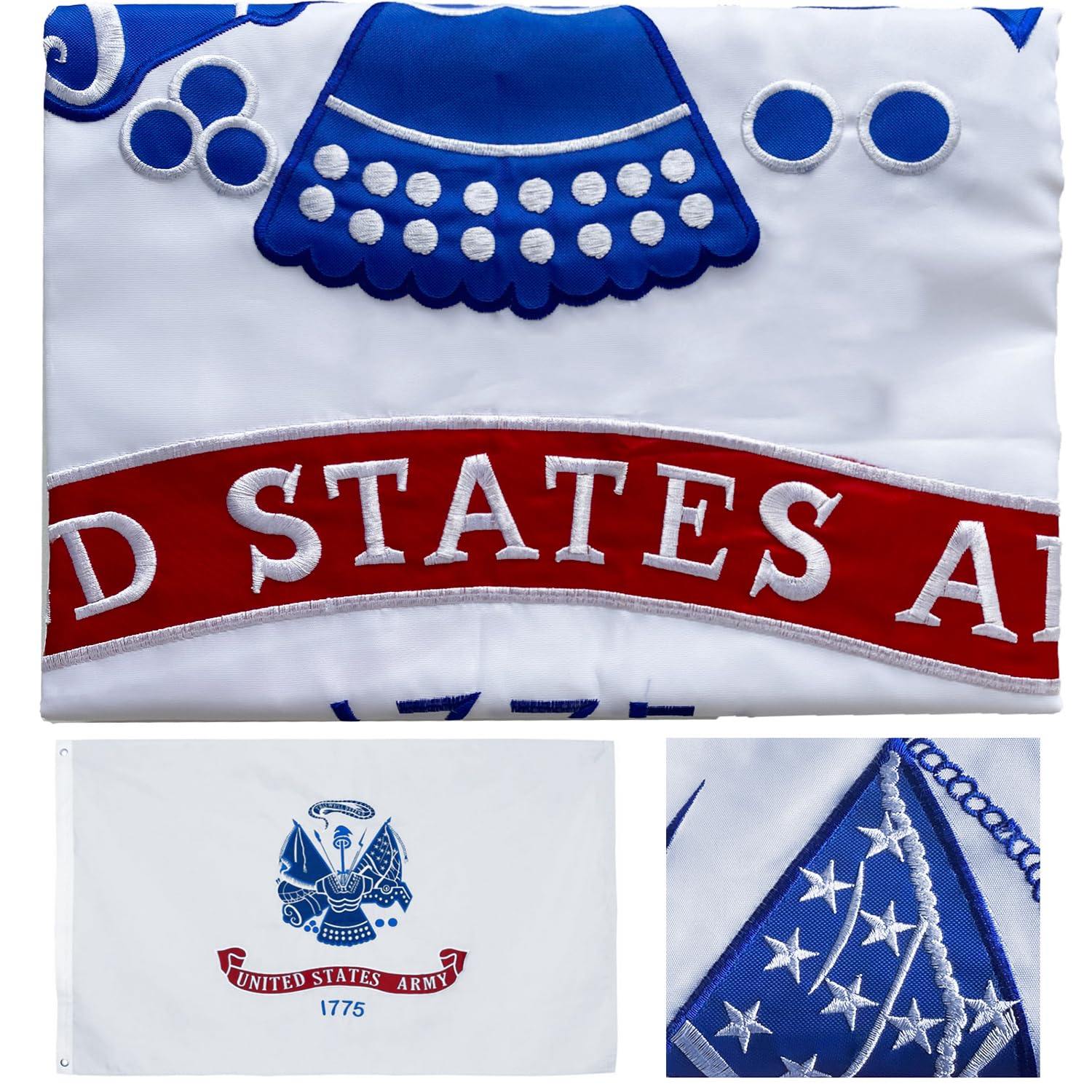 Embroidered Us Army Flag 3X5-3Ply Heavy Duty 300D Nylon(All Weather)- Us Army Flags 3X5 Outdoor Double Sided- 2 Brass Grommets &