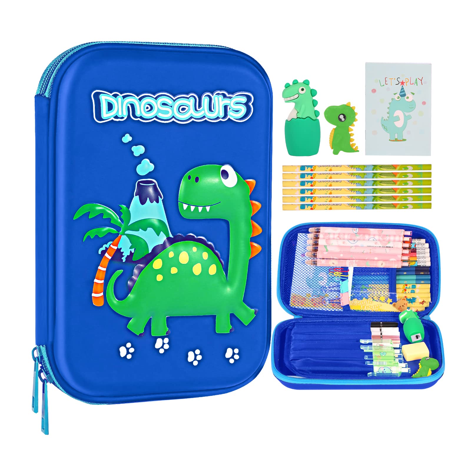 Homicozy Pencil Case For Boys,Cute Dinosaur Stationery Set For Kids,3D Eva School Pencil Box Organizer With Compartment,School S