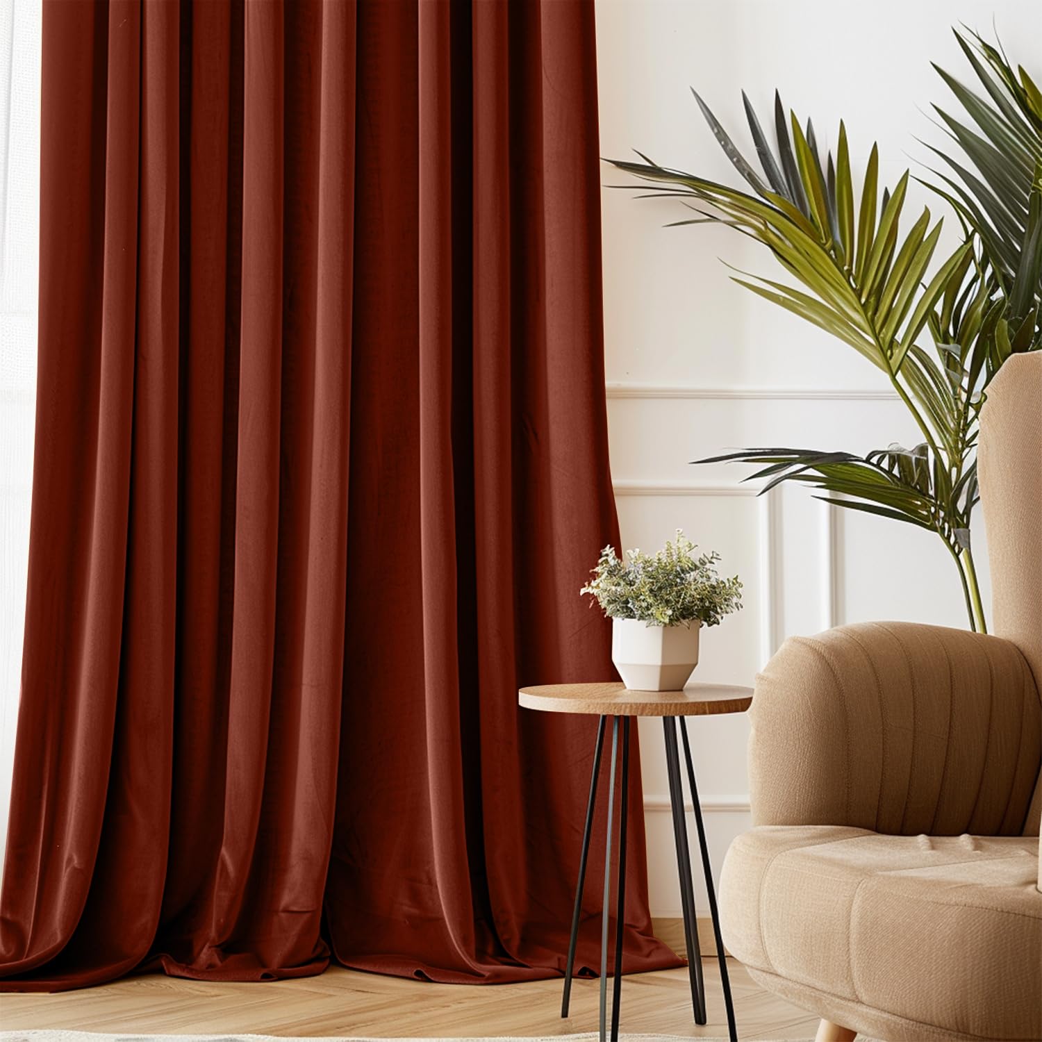Lazzzy Orange Velvet Curtains Room Darkening Thermal Insulated Curtains 72 Inch Long Window Drapes For Bedroom Living Room Super Soft Luxury Rod Pocketwindow Treatment 2 Panels, Rust Red