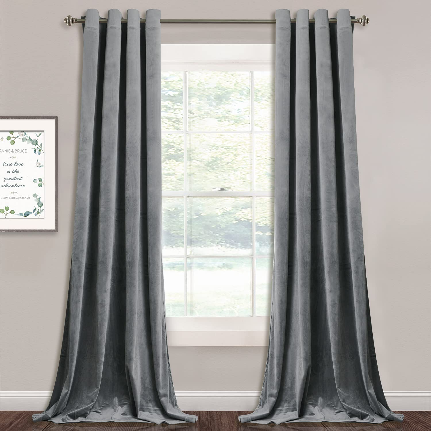 Stangh 108 Inches Long Curtains Light Grey Velvet - Blackout Thermal Insulated Curtain Panels For Patio Sliding Door, Grommet De