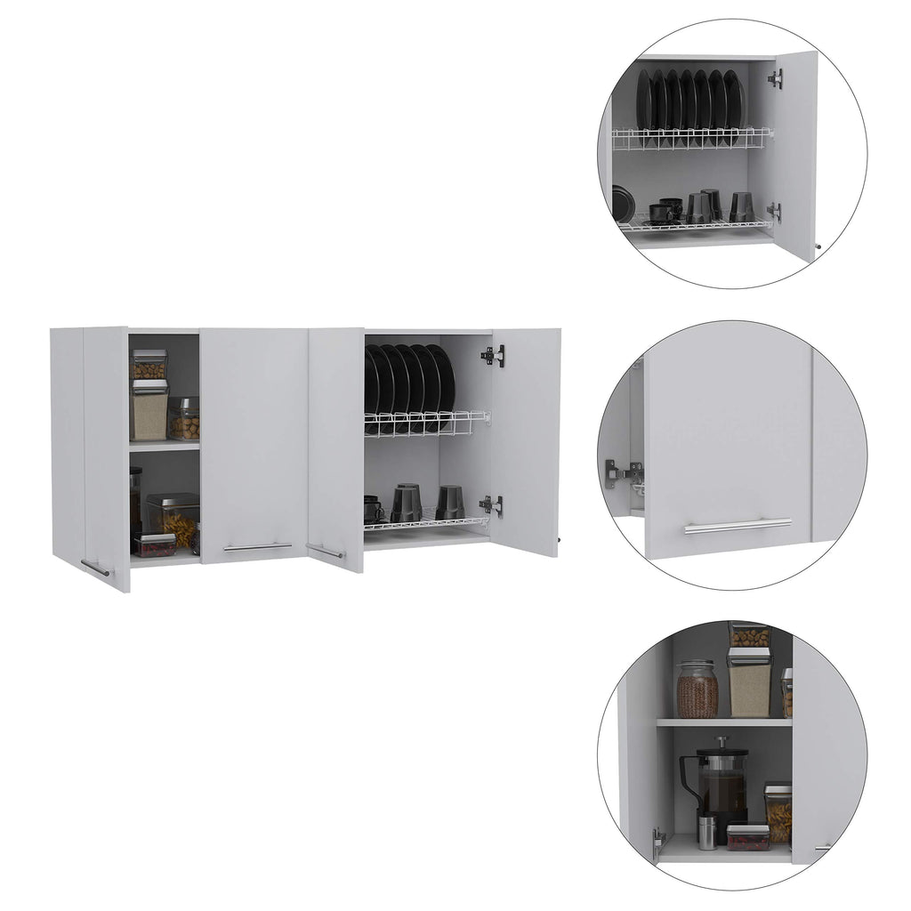 Wall Cabinet 24&Quot; H, 4 Doors, With 2 Internal Shelves And Internal Plate And Glass Organizer, White