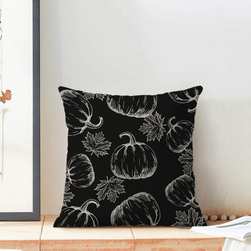 Fall Decor Pillow Covers 18X18 Set Of 2 Black Pumpkin Maple Leaf Throw Pillow Covers Outdoor Decoration Autumn Thanksgiving Pump