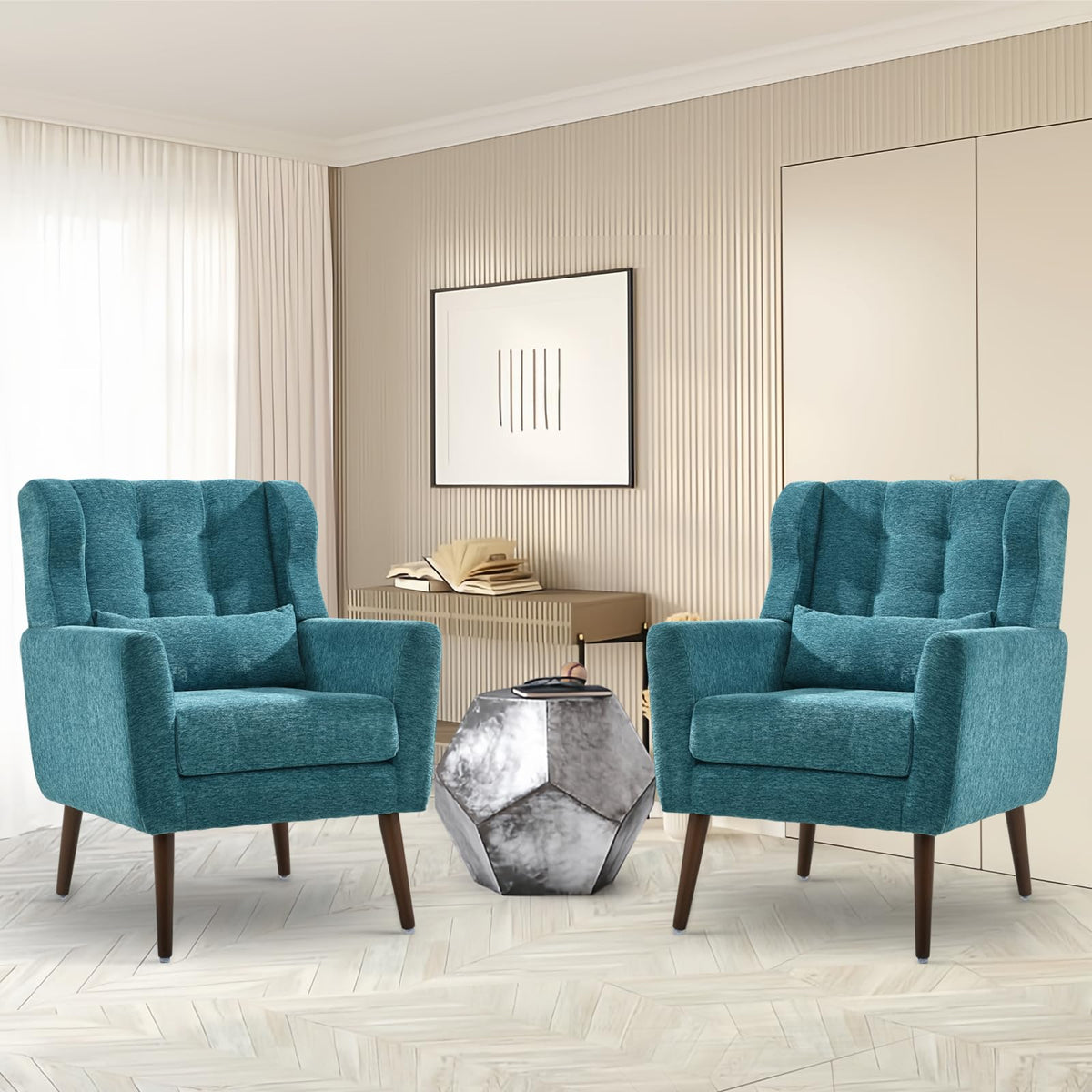Cinkehome Accent Chairs Set Of 2 For Living Room, Chenille Upholstered Mordern Armchair, Comfy Soft Padded Lounge Reading Arm Ch