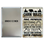 Qiongqi Funny Cabin Rules Metal Tin Sign Wall Art Decor, Farmhouse Wooden Style Cabin Sign For Home Decor Gifts