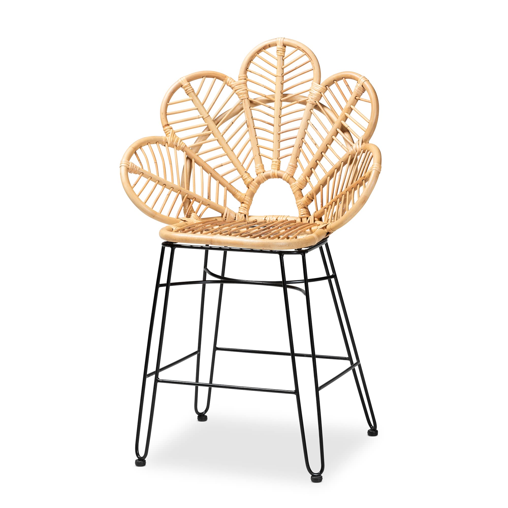 Baxton Studio Garan Natural Rattan Flower Stool, Counter Height