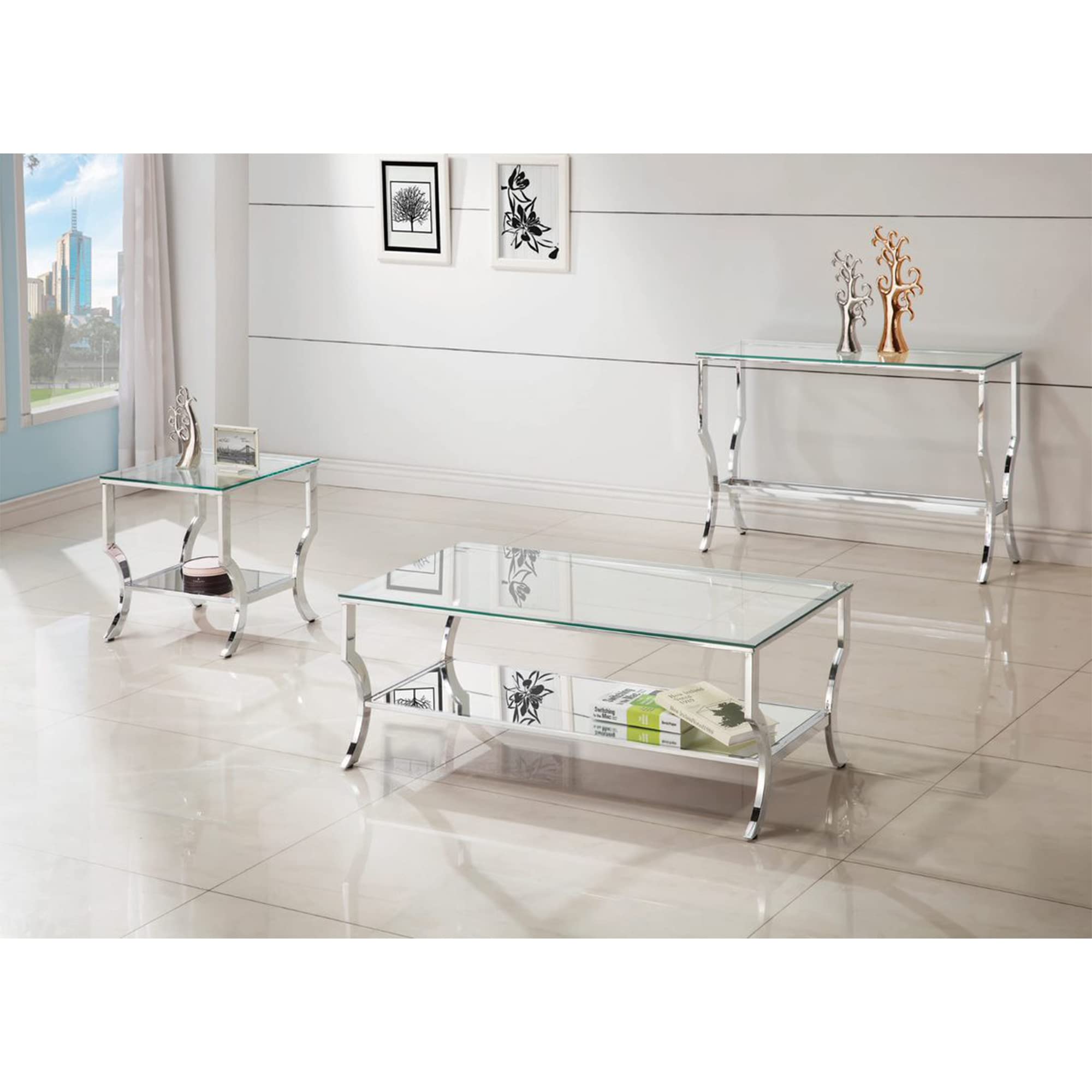 Coaster Furniture Rectangular Coffee Table with Mirrored Shelf Chrome 720338