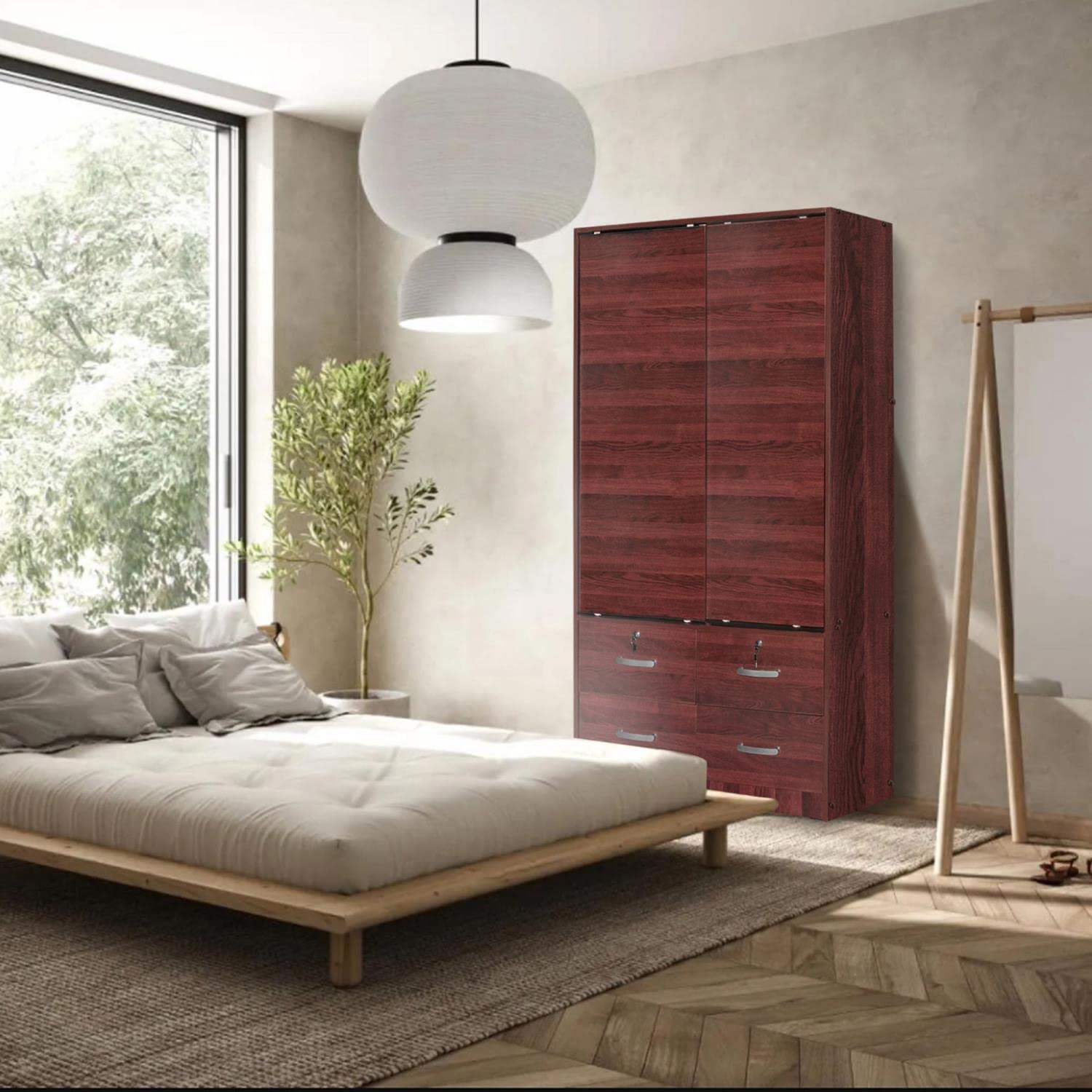 Better Home Products Sarah Modern Wood Double Sliding Door Armoire in Gray, Grey