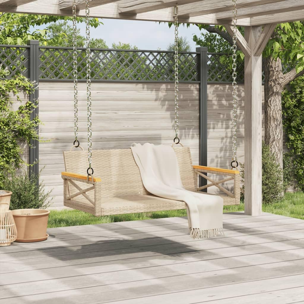 vidaXL Beige Poly Rattan Patio Swing Bench - Outdoor Garden Hanging Hammock Chair