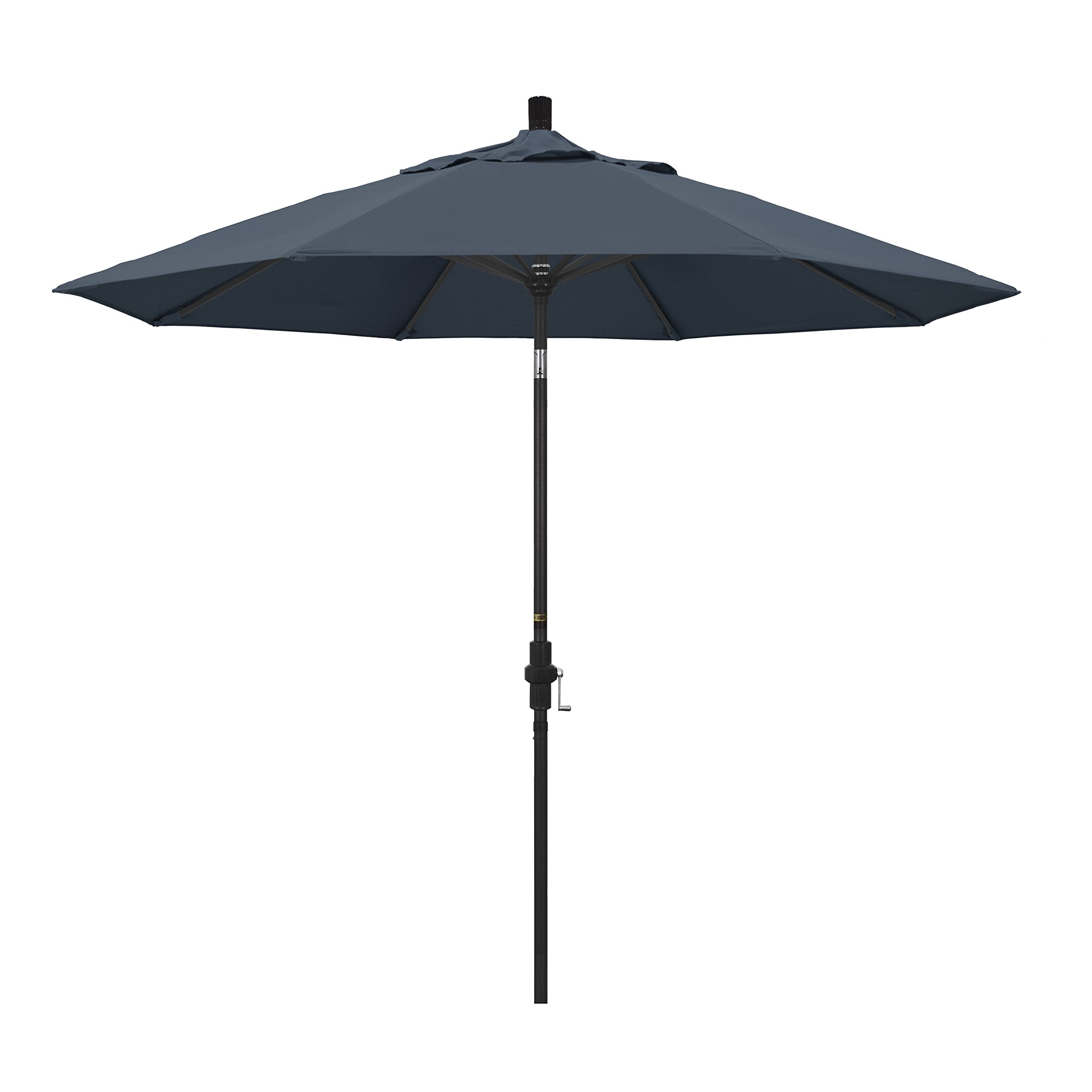 California Umbrella 9 Round Aluminum Market Umbrella, Crank Lift, Collar Tilt, Black Pole, Pacifica Sapphire
