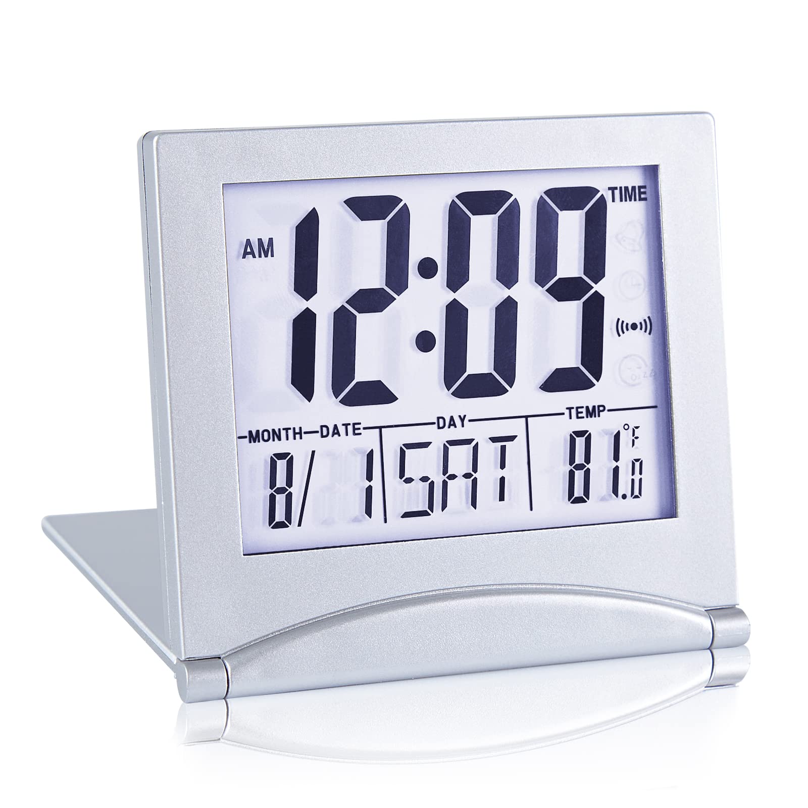 KANBIT Small Digital Travel Alarm Clock Battery Operated, Portable Large Number Display Loud Alarm Clock with Temperature, Night