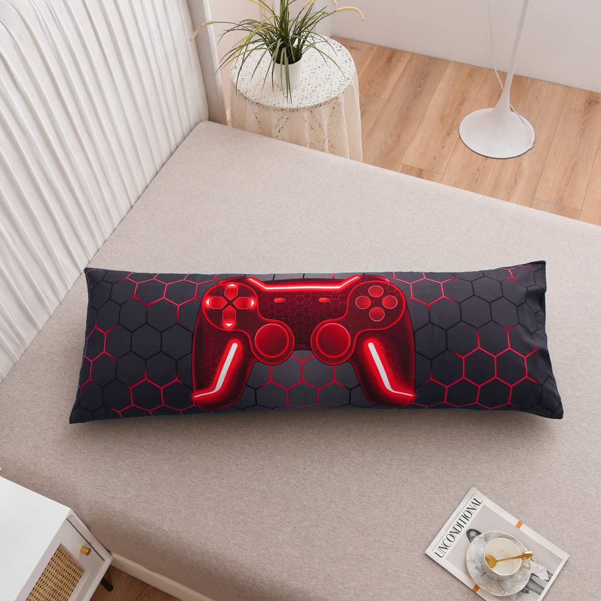 Ntbed Gaming Body Pillow Cover 100% Brushed Microfiber Pillowcase With Envelope Closure For Kids Boys Adults,(20'X54',Red)