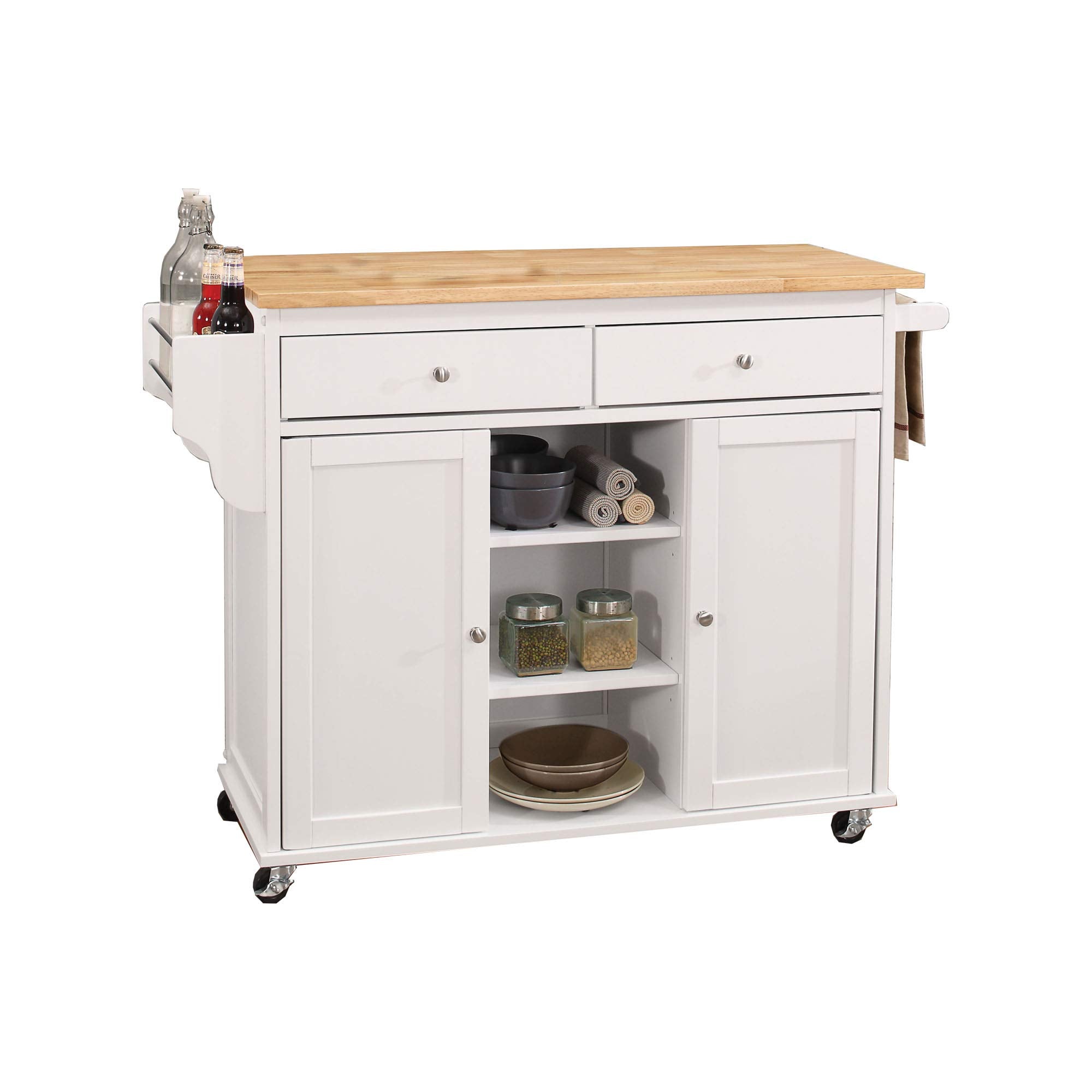 Benjara Benzara Kitchen Cart With Storage And Caster Wheel, Brown And White,
