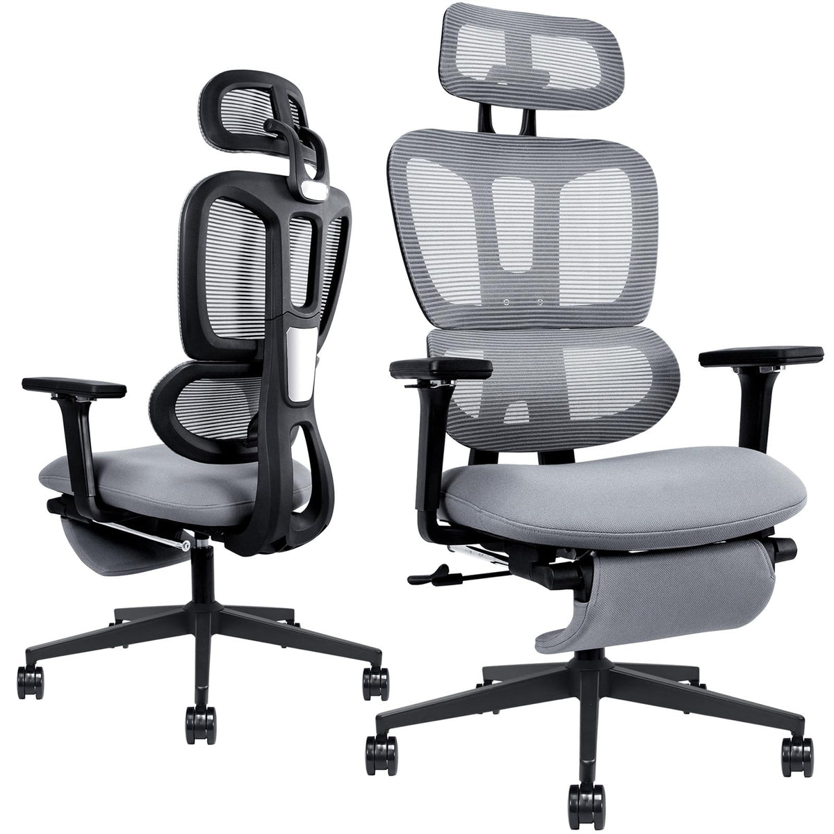 Ergonomic Office Chair With Footrest, High Back Computer Office Chair With Dynamic Lumbar Support, 2D Headrest, 4D Armrest, Spon