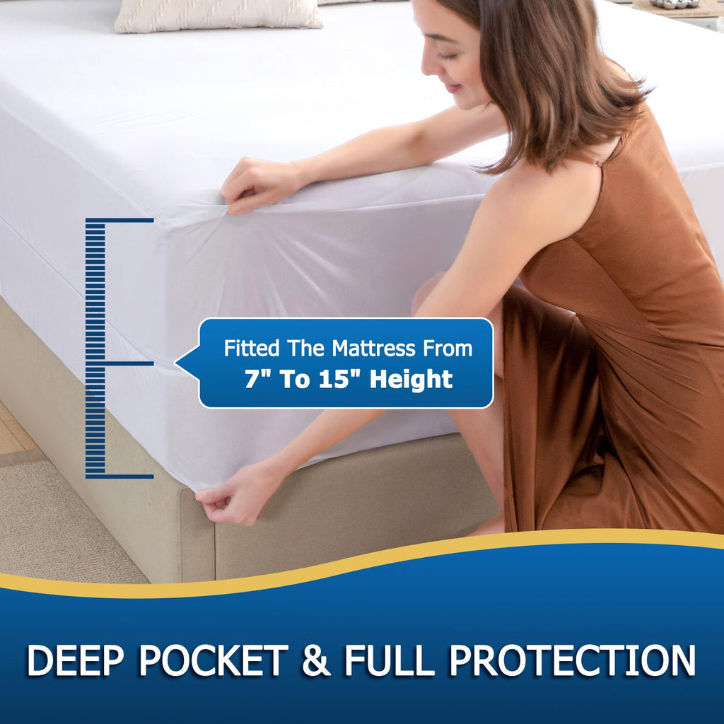 Jamrest Zippered Mattress Encasement Queen, Zipper Enclosed Mattress Waterproof Protector, Breathable & Noiseless Bed Mattress C