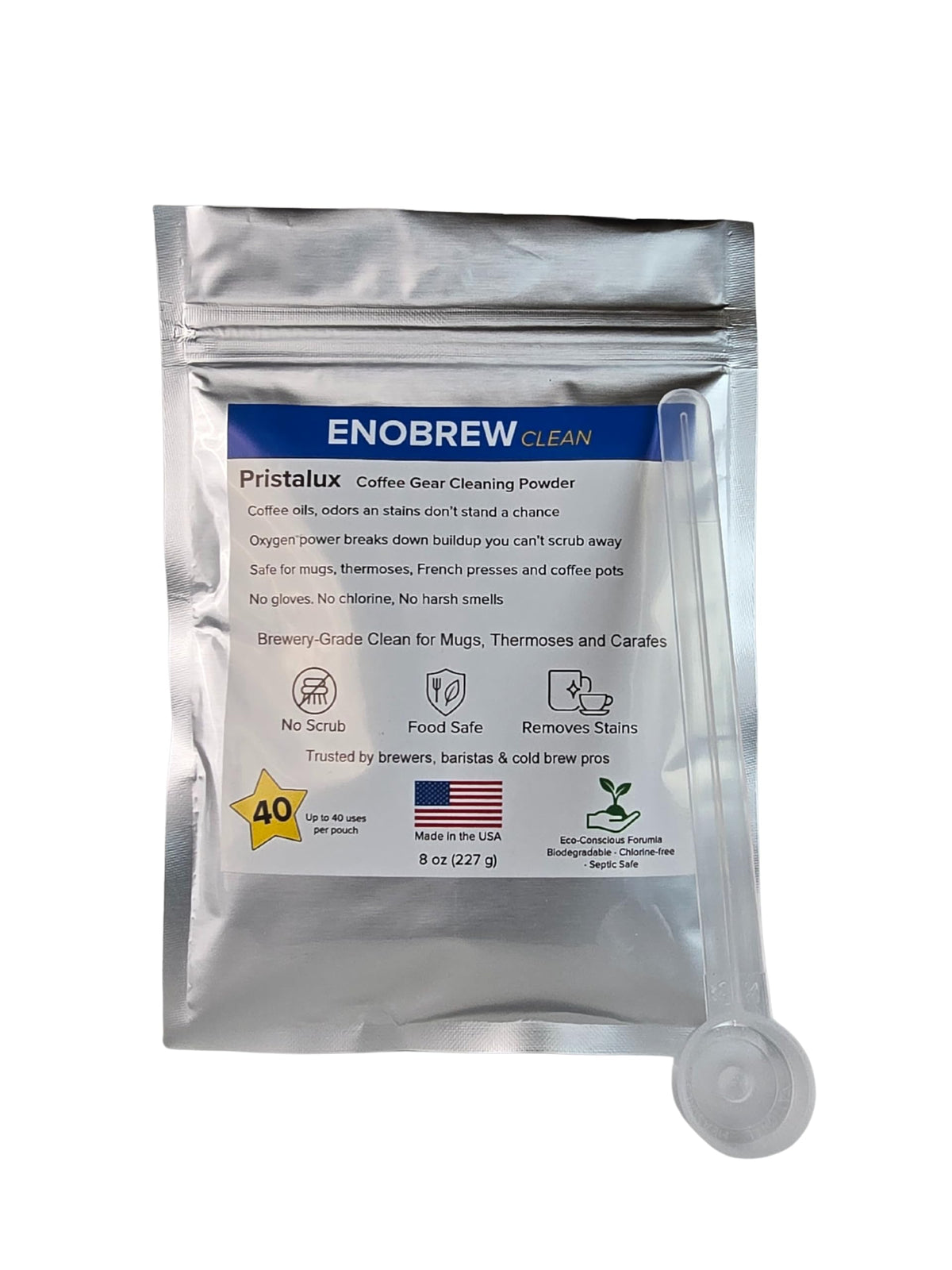 Enobrew Pristalux Coffee Gear Cleaner Powder  Stainless Steel Mug & Insulated Tumbler Stain Remover  NoScrub Overnight Soak 