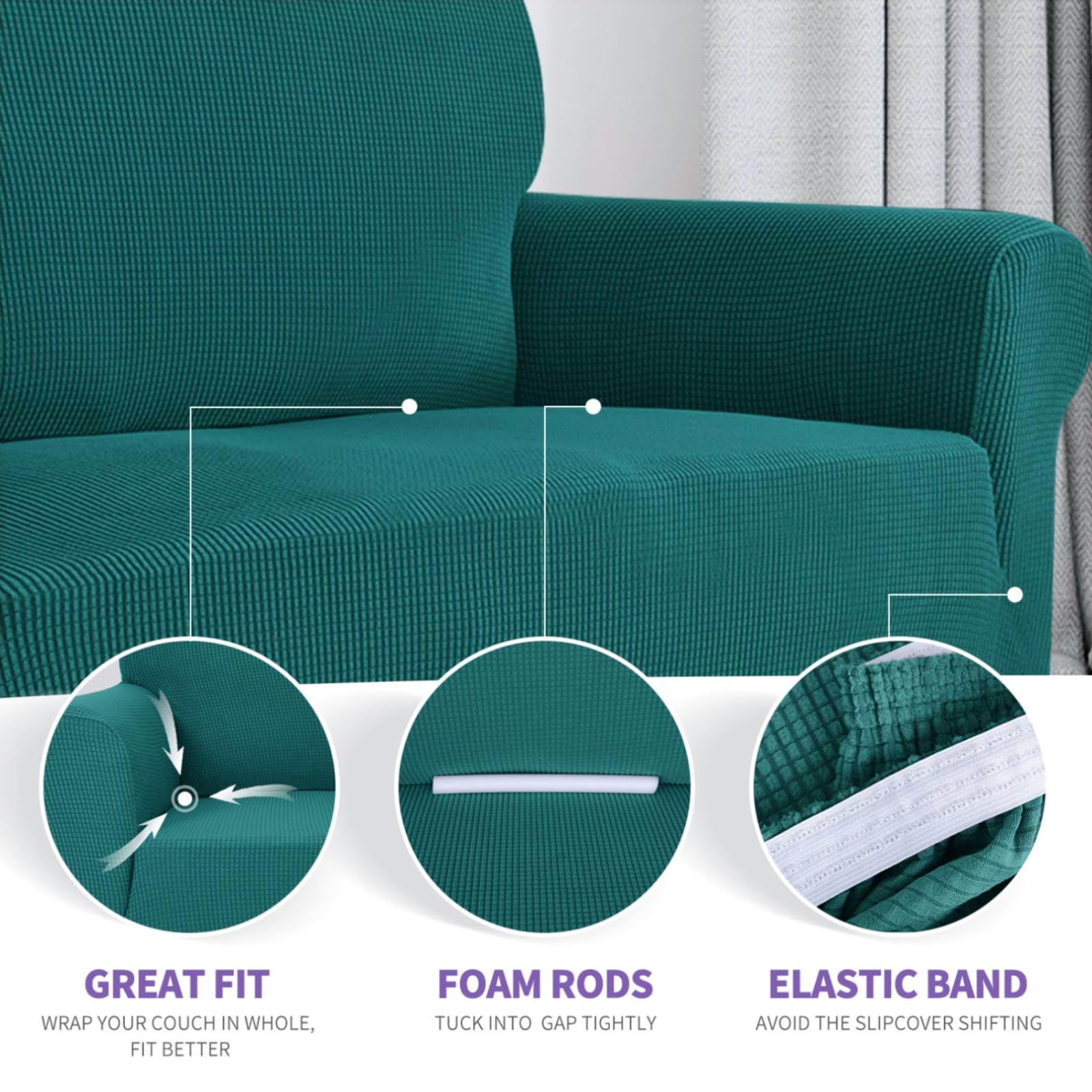 Znsayotx Super Stretch Chair Slipcover Universal Sofa Chair Covers For Living Room Dogs Pet Furniture Protector Spandex Armchair Slipcovers With Anti Slip Foam Sticks (Peacock Teal, Chair)
