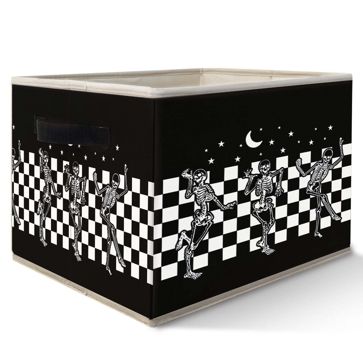 Likjad Halloween Gothic Skeleton Storage Bins Basket, Black and White Checkered Funny Gothic Collapsible Fabric Storage Box Orga