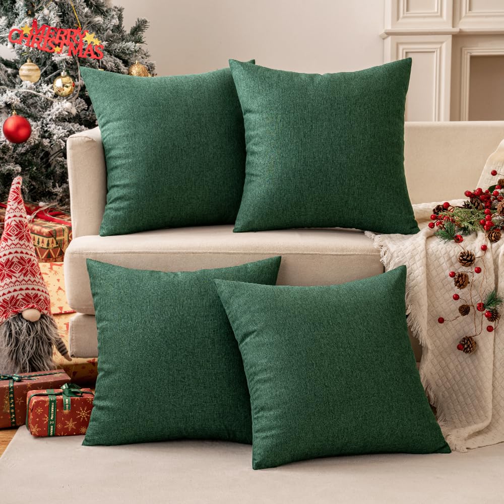 Miulee Christmas Pack Of 4 Decorative Outdoor Solid Waterproof Throw Pillow Covers Linen Garden Farmhouse Cushion Cases For Pati
