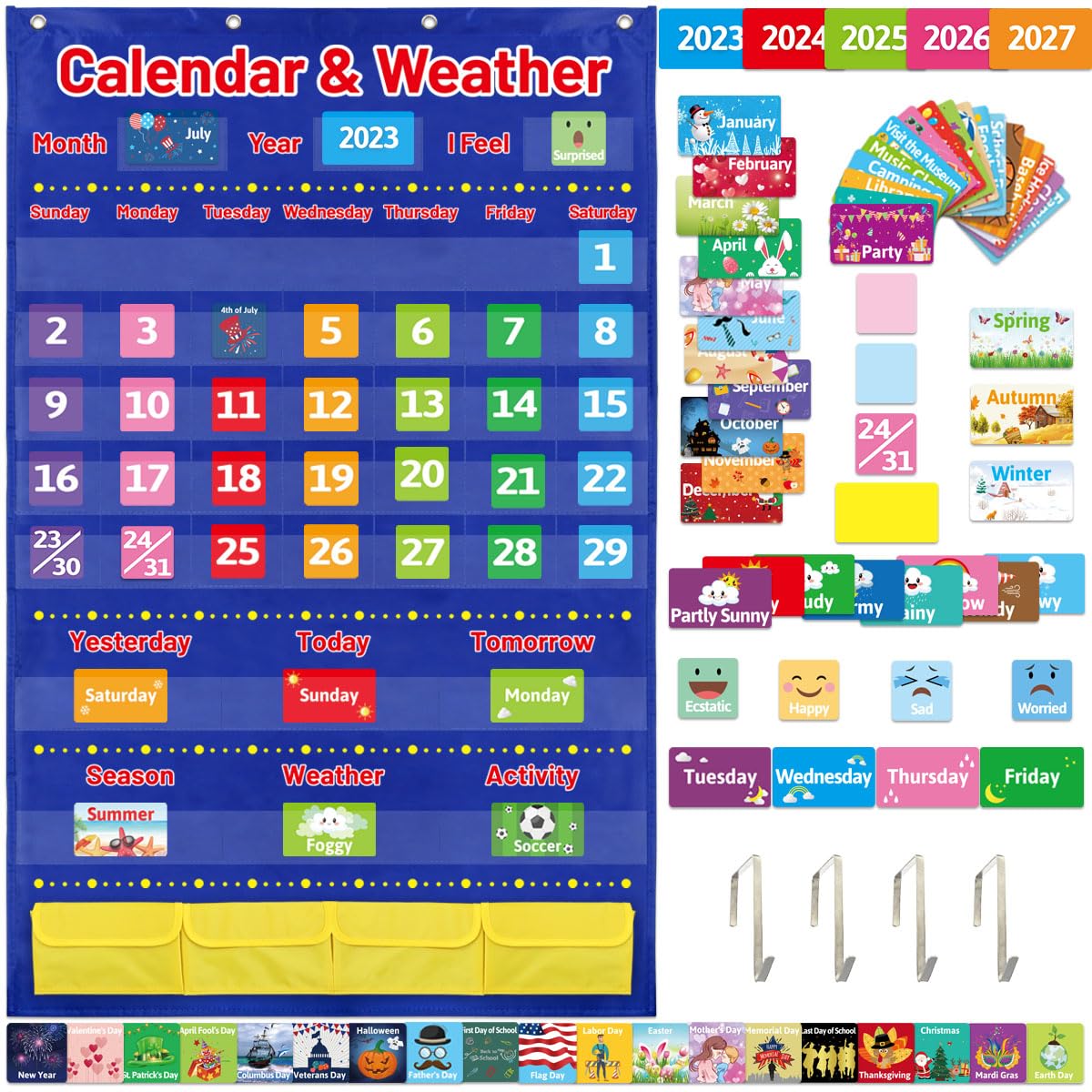 Calendar And Weather Pocket Chart For Kids With 112 Cards Classroom Calendar Pocket Chart School Homeschool Calendar Classroom S