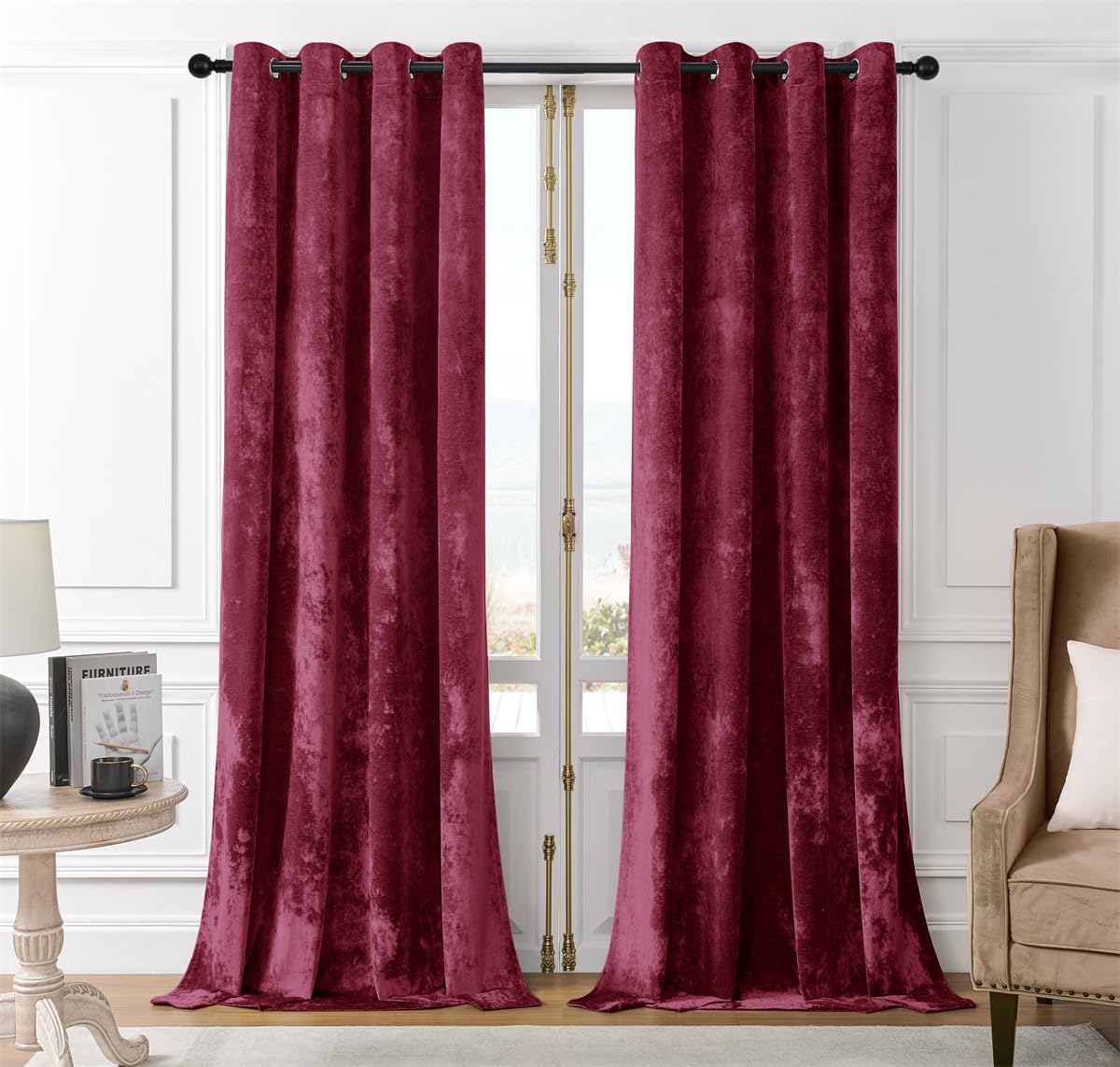 Smiletime Burgundy Red Crushed Velvet Curtains 52X84 Inch Luxurious Thermal Insulated Soundproof Drapes For Living Room Bedroom