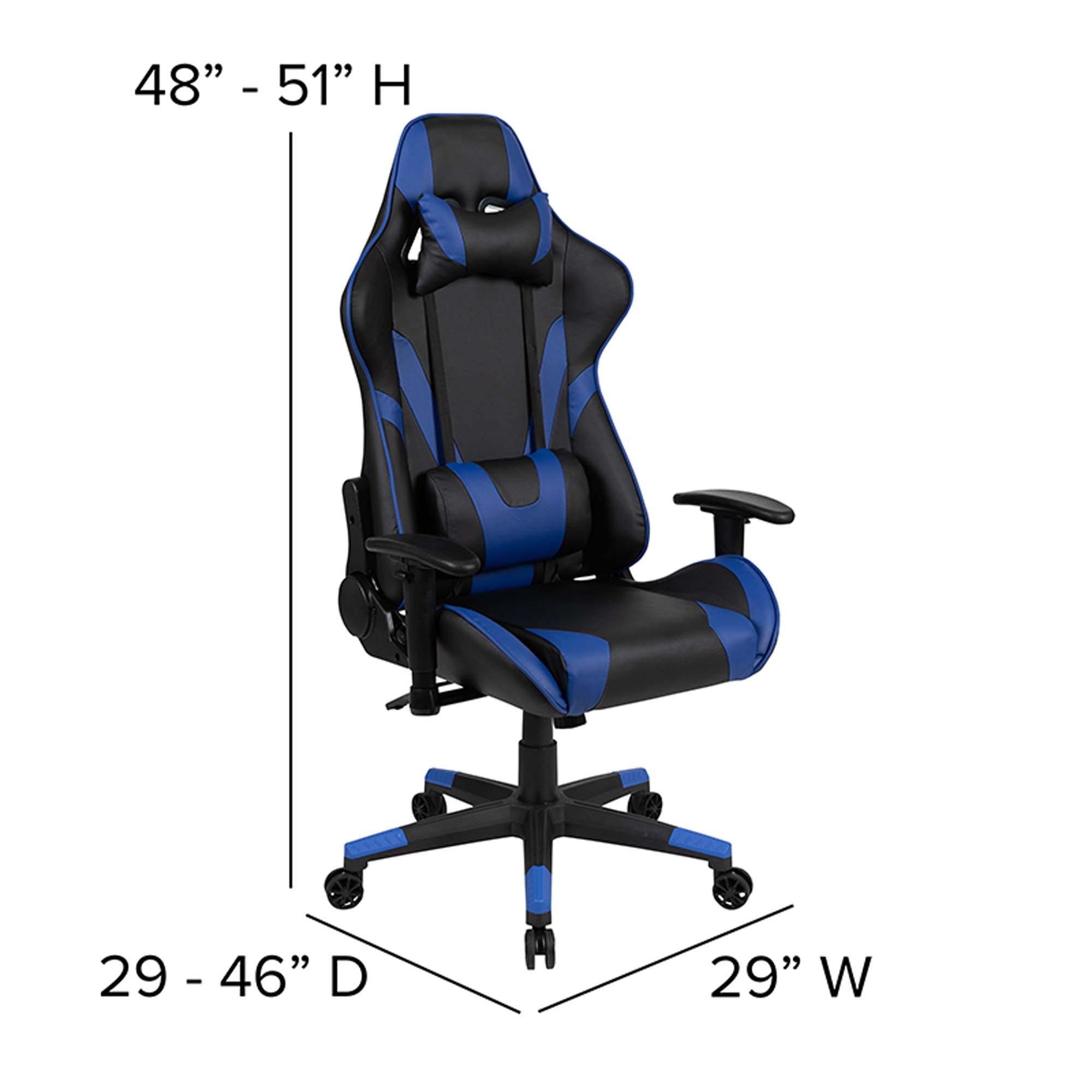 Flash Furniture X20 Gaming Chair Racing Office Ergonomic Computer Pc Adjustable Swivel Chair With Fully Reclining Back In Blue Leathersoft