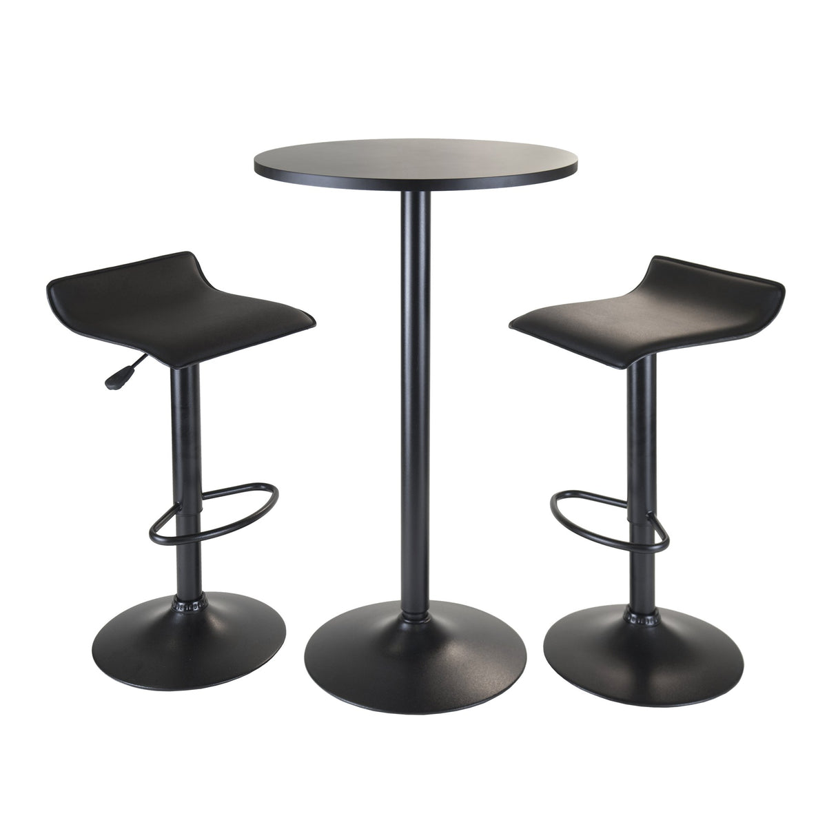 Ergode Wood Obsidian 3-Piece Pub Set: Compact & Elegant, Sleek Modern Design, Adjustable Swivel Stools, Black Veneer Tabletop. Easy Assembly