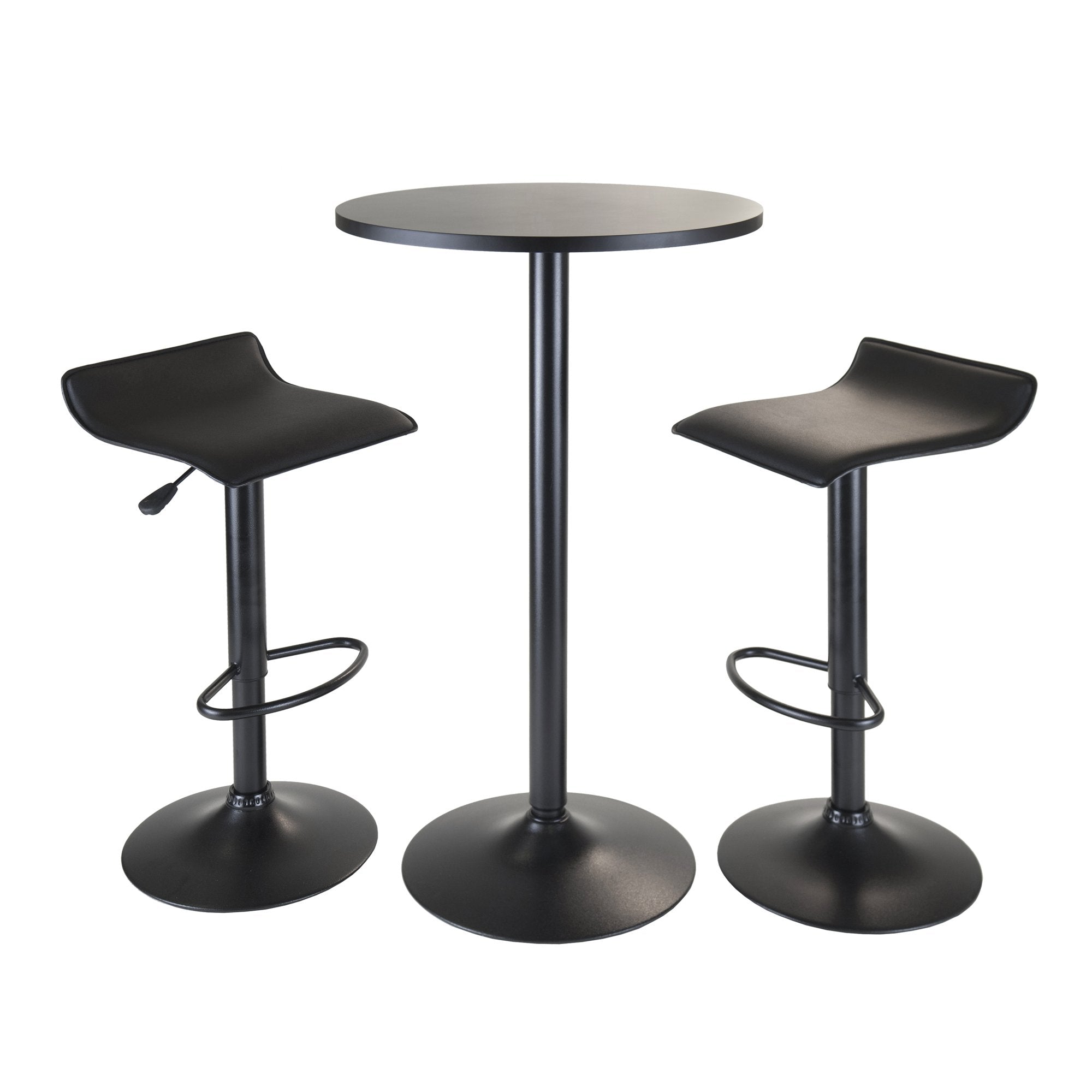 Ergode Wood Obsidian 3-Piece Pub Set: Compact & Elegant, Sleek Modern Design, Adjustable Swivel Stools, Black Veneer Tabletop. Easy Assembly