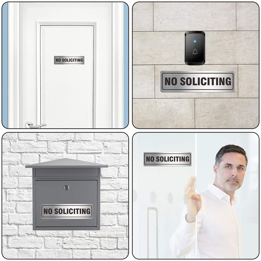 No Soliciting Sign For House Door 7.0' X 2.0' Signs For Business Home Office Wall With Strong Self Adhesive Aluminum Metal Sig