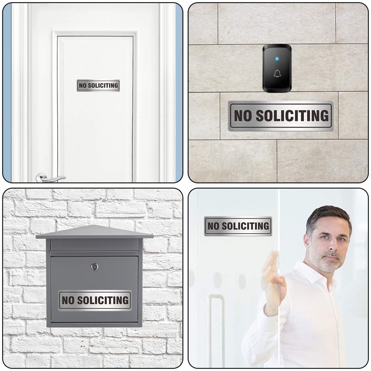 No Soliciting Sign For House Door 7.0' X 2.0' Signs For Business Home Office Wall With Strong Self Adhesive Aluminum Metal Sig