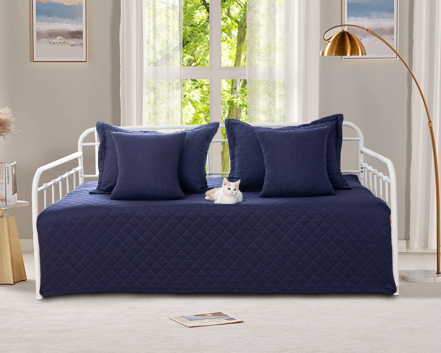 Feyocn 5-Piece Daybed Cover Set Navy Blue Twin Cozy Daybed Bedding Sets For All Season Lightweight Daybed Comforter Bedspread, G